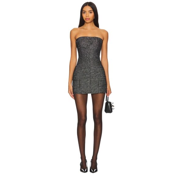 MORE TO COME Bobbi Mini Dress in Black X-Small New Womens Tweed Strapless - Picture 1 of 8
